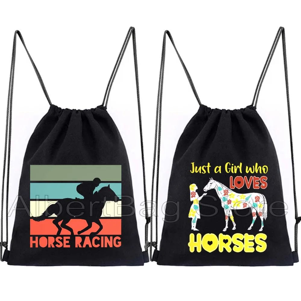 A Girl Who Loved Horses Funny Horse Racing Equestrian Riding Cute Gifts Horse Girl Drawstring Bags Soccer Backpack Gym Sackpack