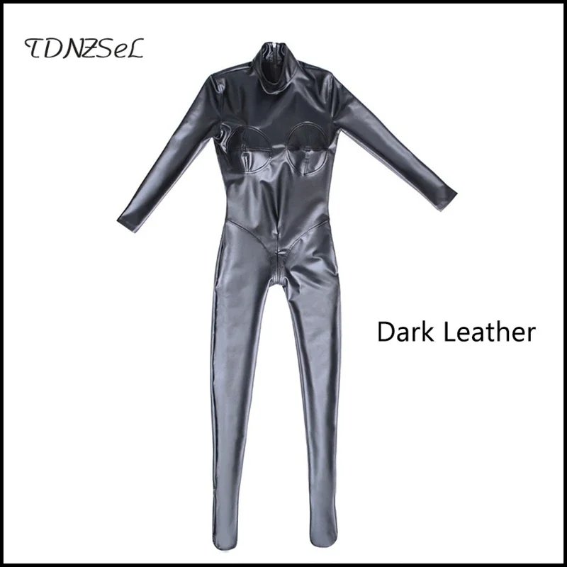 Exotic Sexy Latex Leather Bodycon Jumpsuits Women Zipper Open Crotch Romper Nightclub Zentai Pole Dance Costume Custom Clubwear