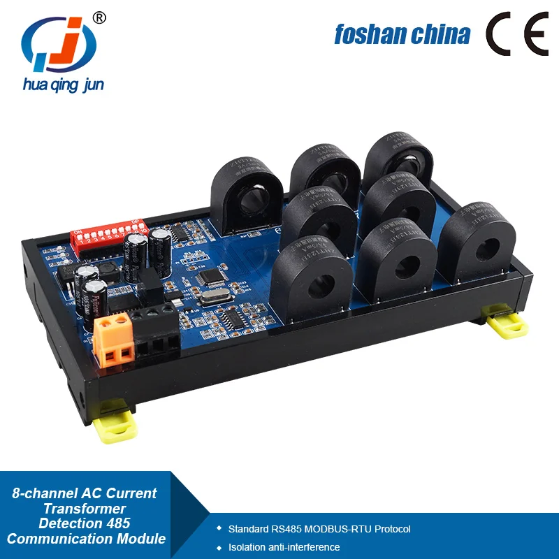 Huaqingjun 8-Channel RS485 AC Current Transformer Detection 0-50A Module Modbus RTU Communication Data Acquisition
