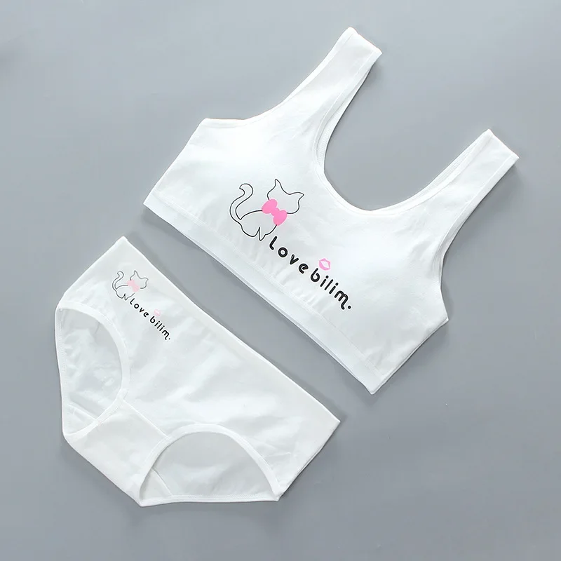 Teen Girls Bra Underpants Set Pure Cotton Puberty Underwear Vest Teenage Children\'s Bra Cotton Summer M6006TZ