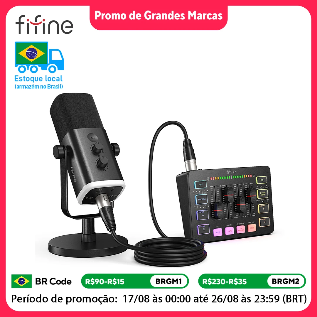 FIFINE Gaming Audio Set Microfone/Mixer/Headset para Streaming Podcasting,Podcast Set para Youtube/OBS/Tiktok/X/Instagram - AM8/H9/SC3