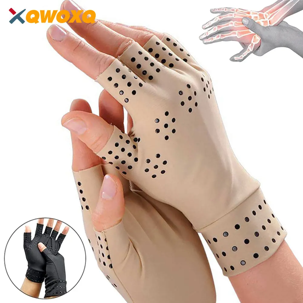 Guantes de compresión para artritis, guantes magnéticos antiartritis sin dedos para terapia de salud, guantes para artritis, soporte deportivo para