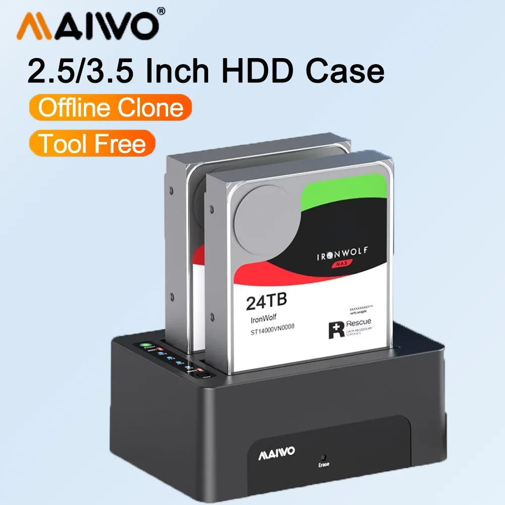 

MAIWO USB3.0 Hard Drive Docking Station with Offline Clone Dual Bay for 2.5/3.5‘’ SATA SSD/HDD External HDD Enclosure Duplicator