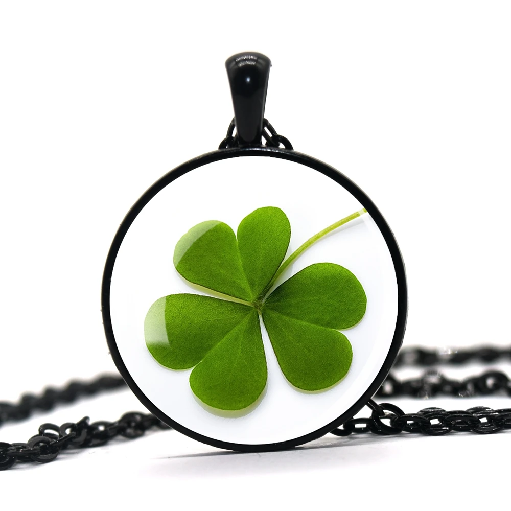 Clover Shamrock Necklaces Glass Cabochon Four Leaf Clover Pendant Chains Necklace for Women Lucky Jewelry St. Patrick Day Gifts