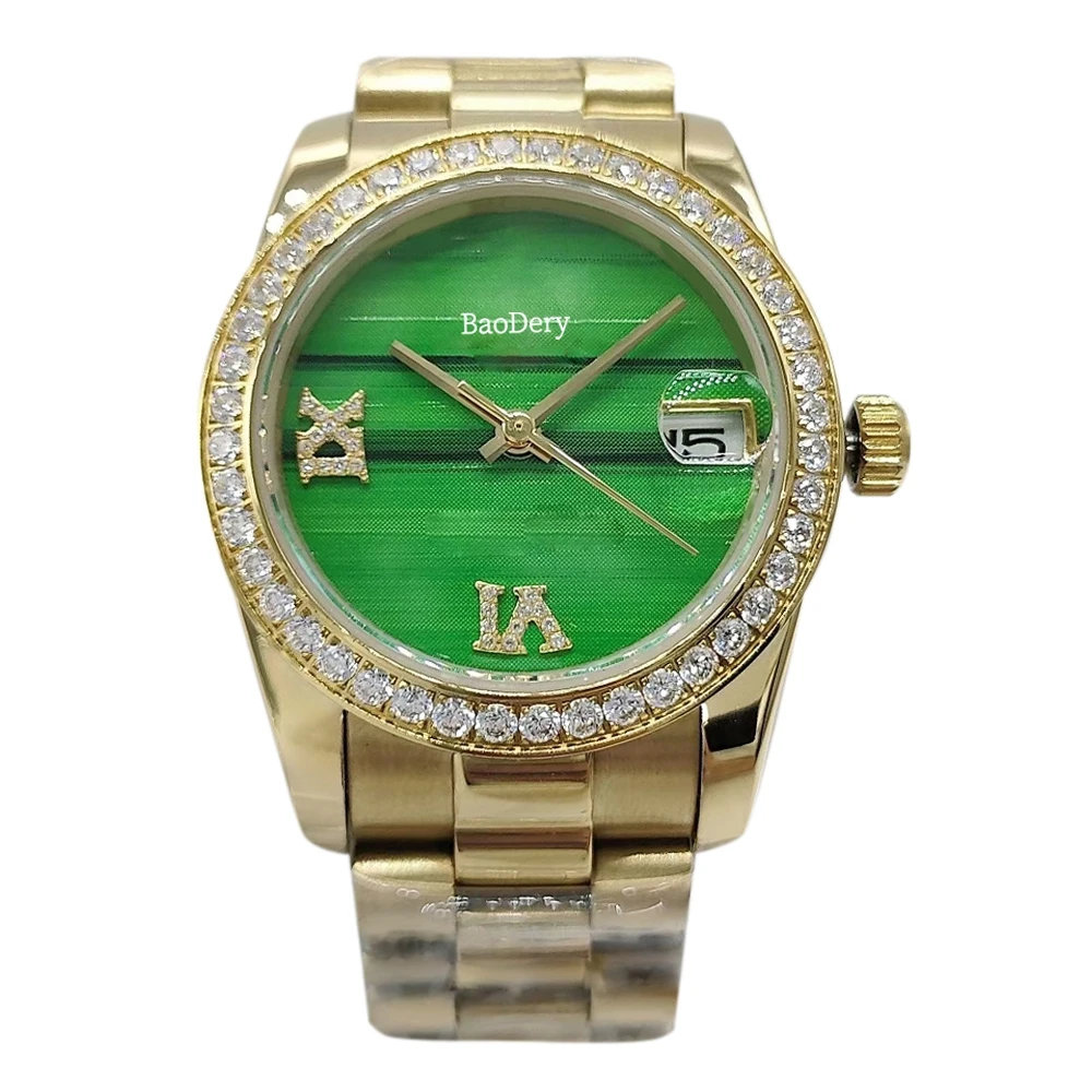 

31mm Women's Wristwatch: Green Bezel, 3D Roman Numerals.Golden Details for a Sophisticated Look.for womenthe best gifts for