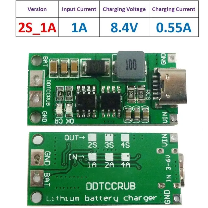 T24C 2-Cell Boost Battery Charger Module DC 3-6V To 8.4V For 7.4V 11.1V 14.8V 18650 Li-Ion Li-Po Polymer Battery 2S 1A