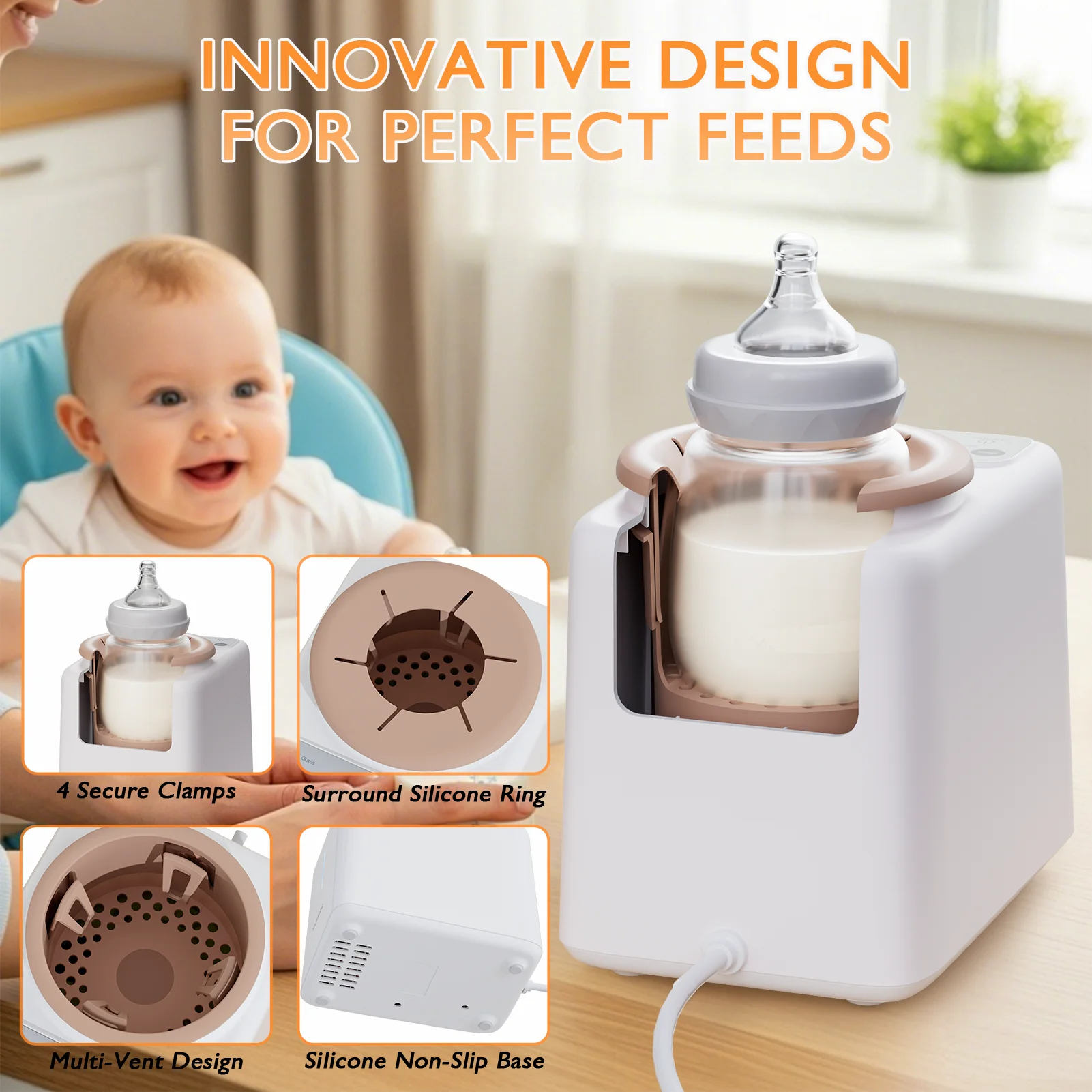 جهاز هزاز وتدفئة زجاجات الأطفال بدون ماء من YunBaby - تسخين سريع، دوران تلقائي للتركيبة، درجة حرارة قابلة للتعديل، سهلة التنظيف