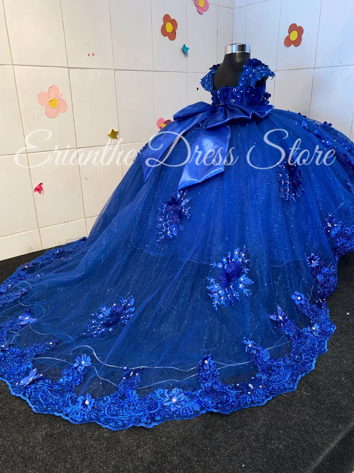 

Royal Blue Flower Girl Dress For Wedding Beading Tulle Applique Princess Kids Birthday Party First Communion Ball Gowns Custom