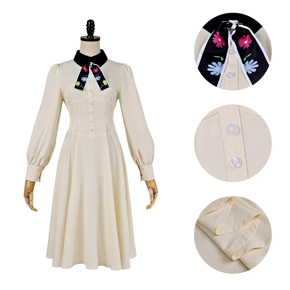 Marriage Toxin Mei Kinosaki Cosplay Costume Retro Off-White Dress Vintage Ribbon Long Sleeve Dress Women Outfit For Halloween view 5