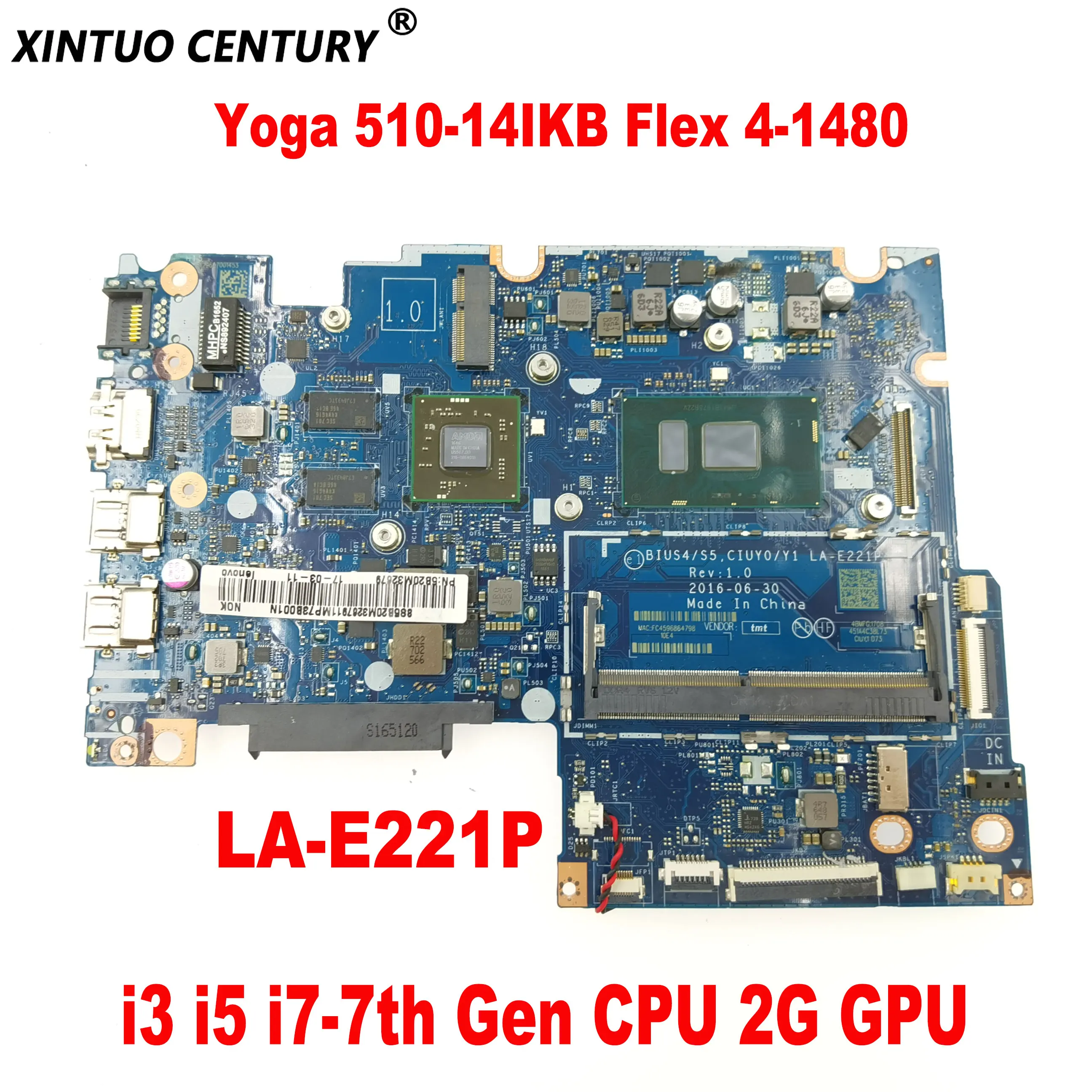 

LA-E221P Motherboard for Lenovo Yoga 510-14IKB Flex 4-1480 Laptop Motherboard with i3 i5 i7-7th Gen CPU 2G GPU DDR3 100% Tested