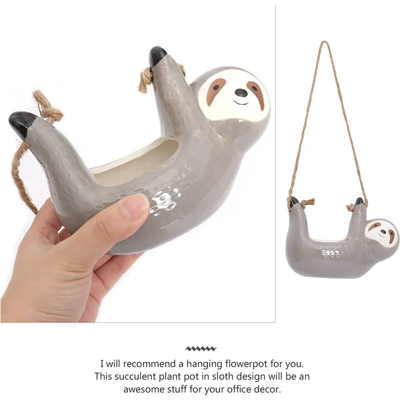 Sloth hanging planter plant stand decorative air vase rack ceramic hanging
