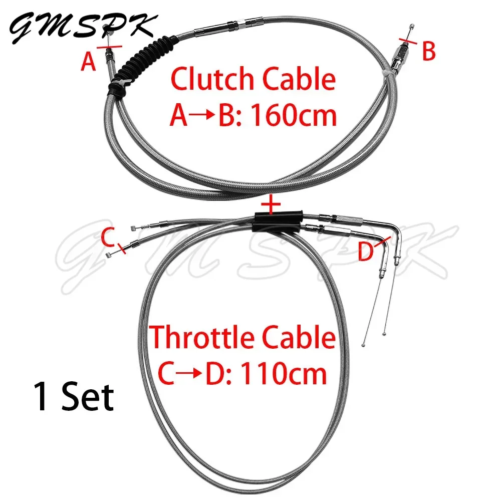 Braided Stainless Steel 110cm Throttle Cable 160cm Clutch Line Set Fit for Harley Sportster 1200 XL1200 Dyna Softail Heritage