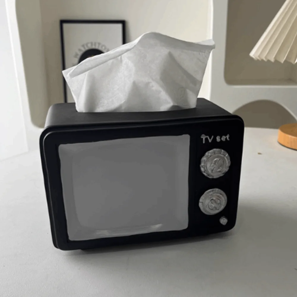 

Anti Drop Vintage TV Tissue Box Ornament Collectible Cartoon Vintage TV Tissue Storage Box Decorative Cute Vintage TV Model Toy