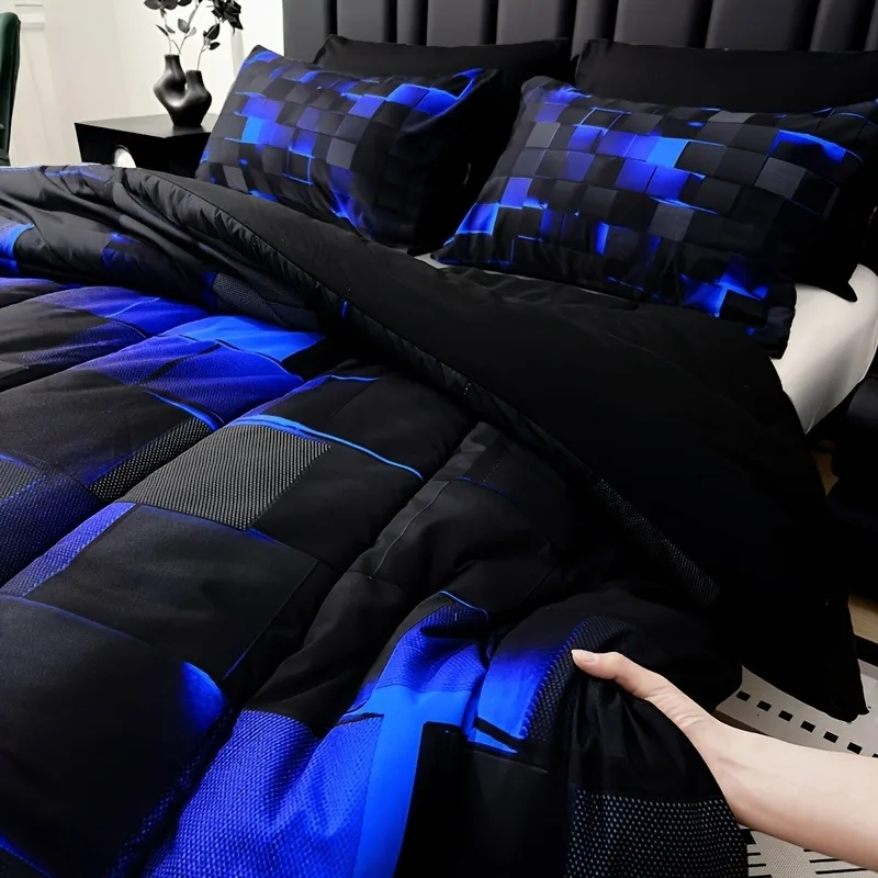 طقم لحاف سميك شبكي فائق النعومة مكون من 3 قطع من تشادلي (لحاف واحد + 2 كيس وسادة بدون قلب)