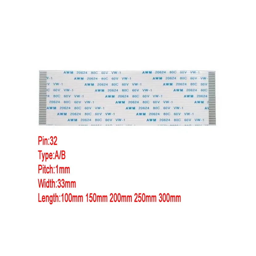 32Pin 1mm Pitch FFC FPC AWM 20624 80C 60V VW-1 A B Type Flat Flexible Cable 100/150/200/250/300mm connector Wire