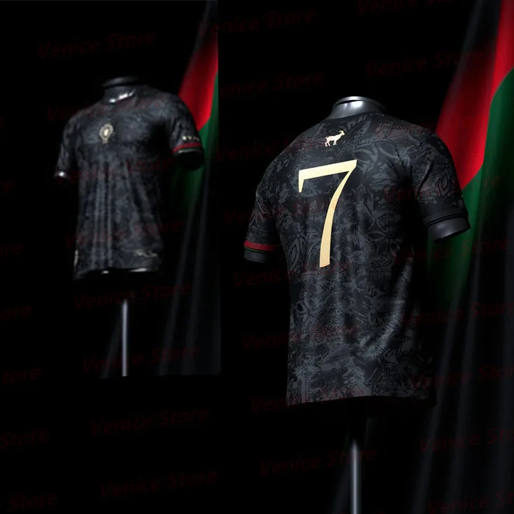 

Футболка для мужчин, черное золото, Portugal Football 25, летняя футболка с принтом щита C Ronaldo, классические футбольные футболки для взрослых, комплект футбольного джерси