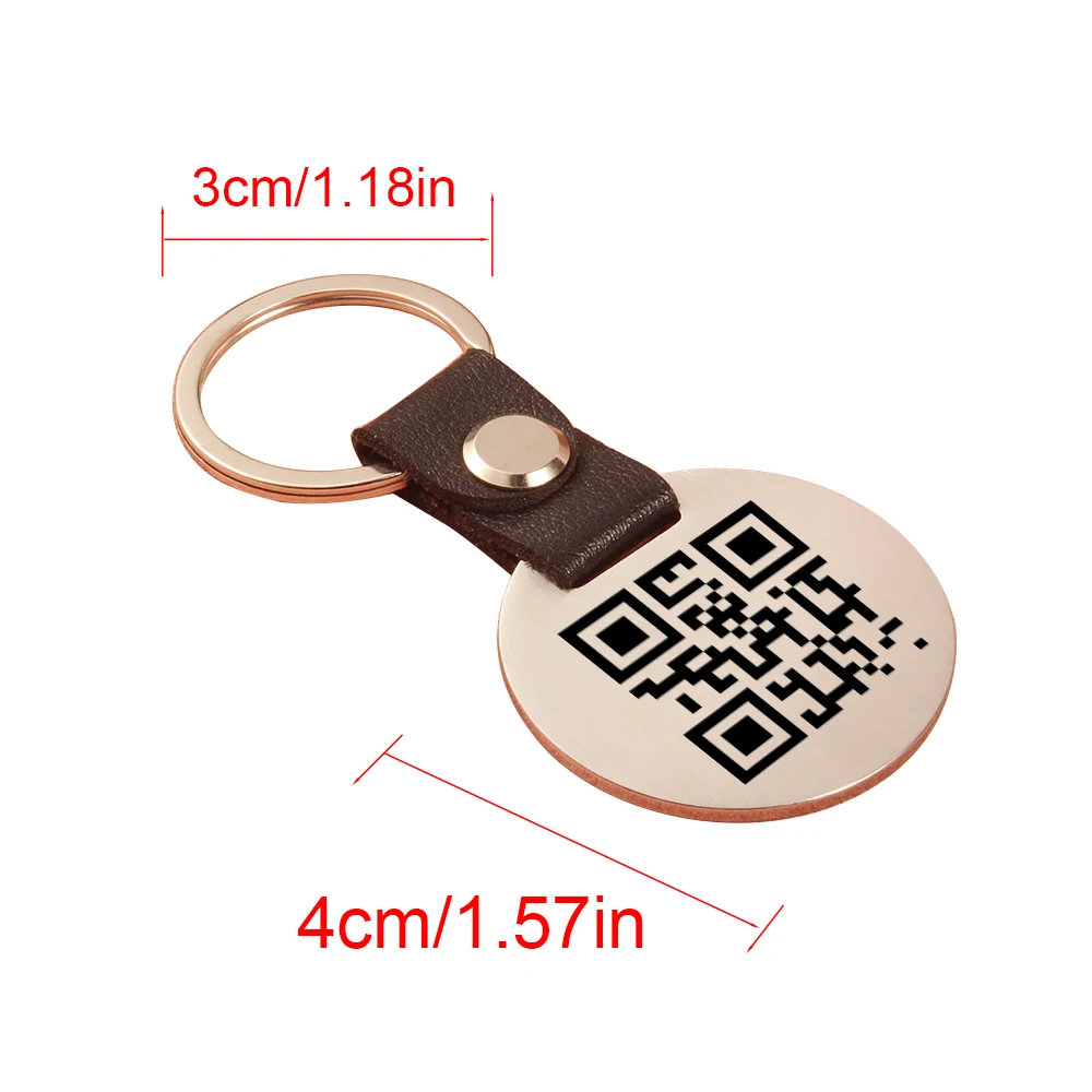 1pcs Personalized Laser Engraved QR Code Picture PU Round Stainless Steel Keychain, Exclusive QR Code for You, Special Gifts view 2