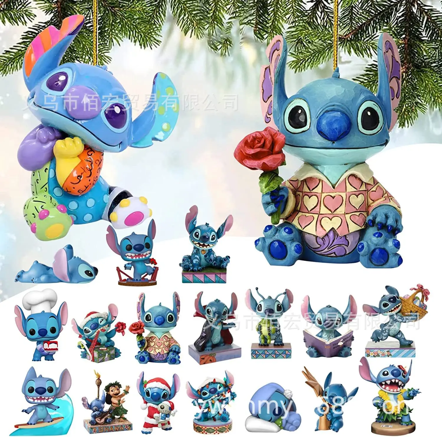 New 2D Cartoon Acrylic Stitch Disney Character Christmas Tree Decoration Pendant Halloween Christmas Home Car Decoration Toys