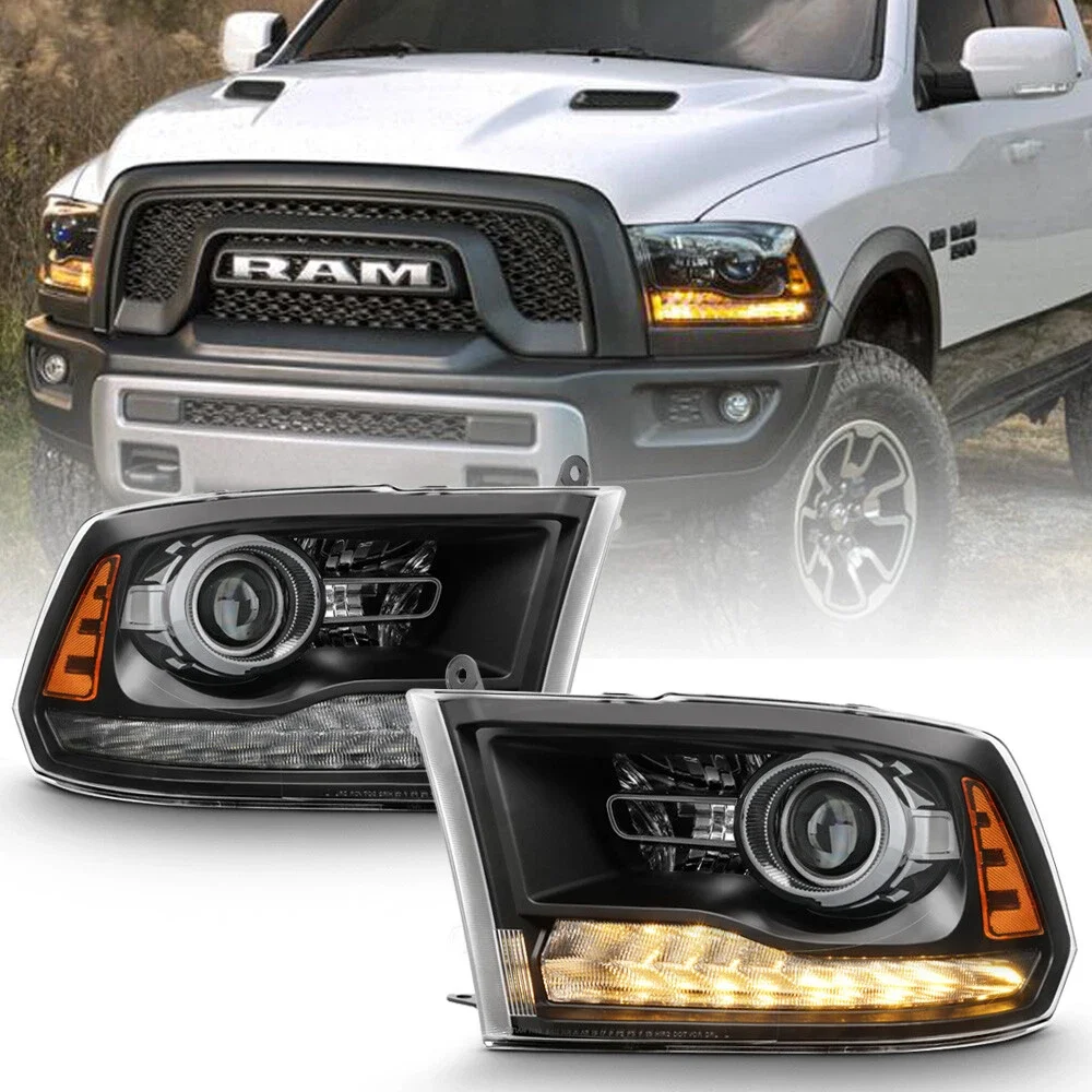 

Pair For 2013-2018 Ram 1500 2500 3500 & 2019 Ram 1500 Classic Headlight Assembly Projector Headlights with LED DRL&Halogen Bulbs