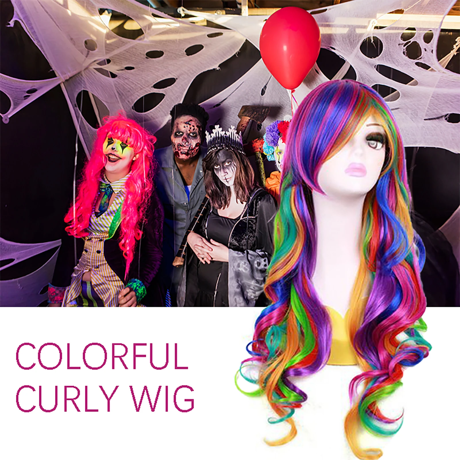 

1Pcs/lot New Hot Women Rainbow Color Long Wig Natural Look Heat-Resistant Women Wig for Tourism Stage Performance Cosplay ect