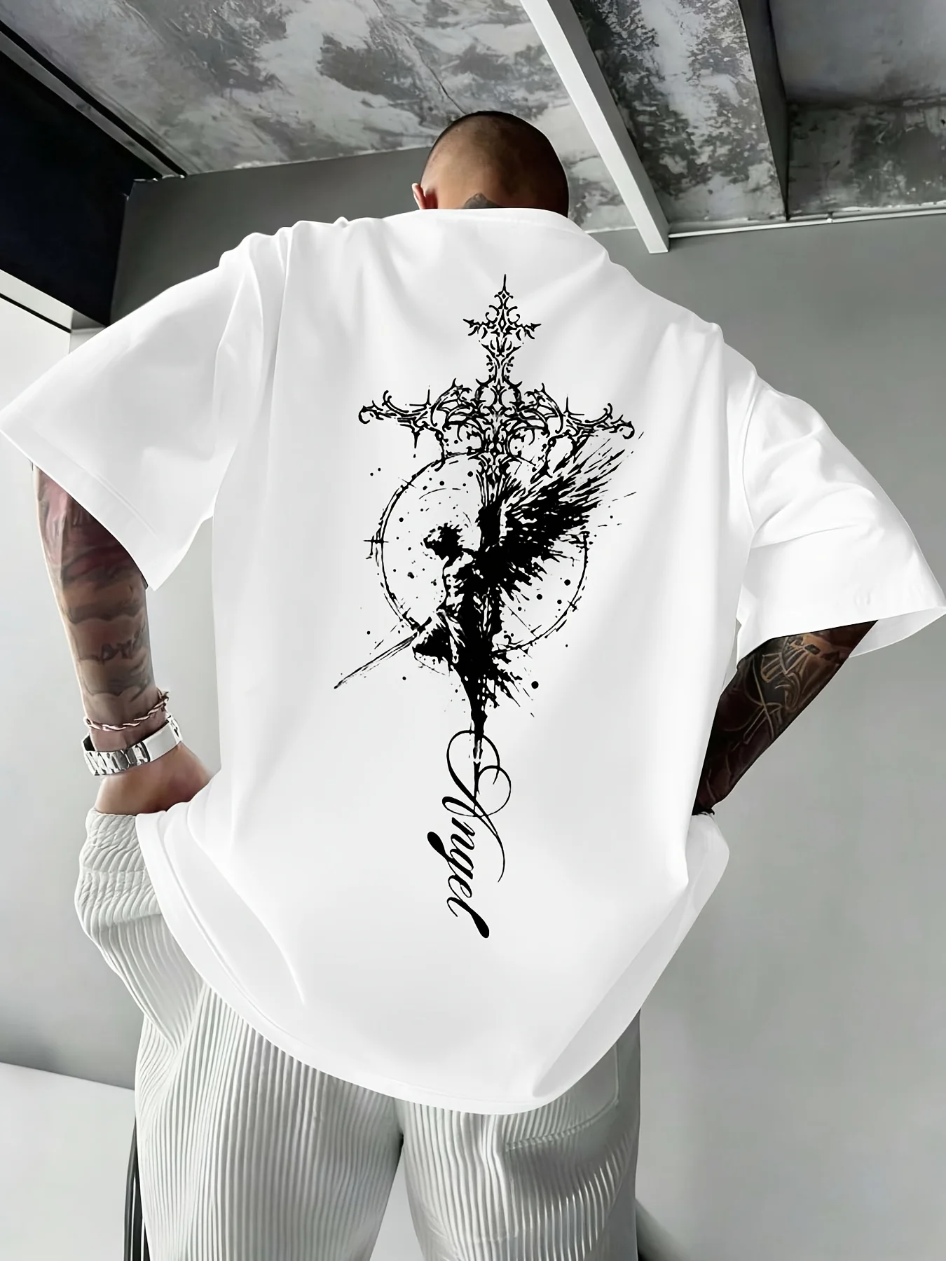 Men 100% Cotton Smiling Glitter Broken Bear Graphic Print T Shirts Short Sleeve Avant-garde Casual Summer Streetwear Tops