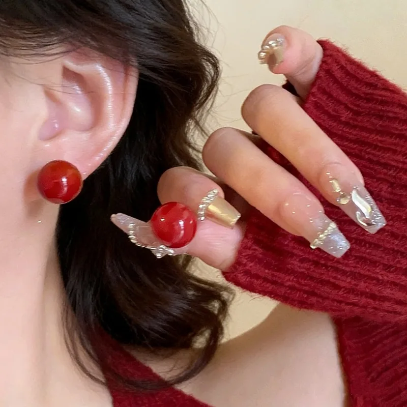 Vintage Red Bead Pearl Stud Earrings for Women Premium Comfortable Daily Wear High Quality Hypoallergenic Metal Post Elegant
