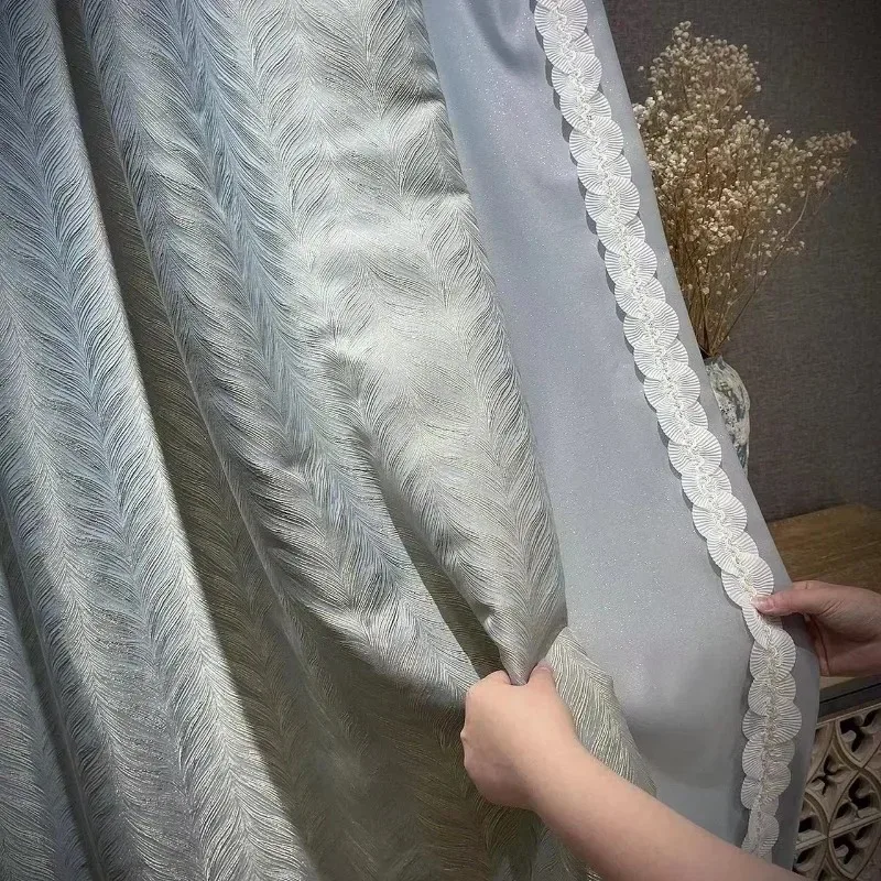 

Custom Size Fashion High Precision Embossed Jacquard Satin Luxury Curtains for Living Room Bedroom Dining Blackout White Tulle