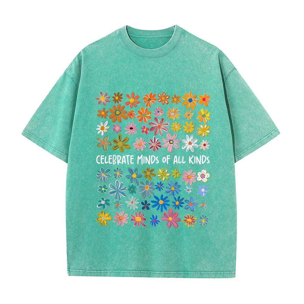 Celebrate Minds of All Kinds Flowers Neurodiversity Autism T-Shirt Футболка Y2k Clothing Round Neck Plus Casual Tee Humor Shirt