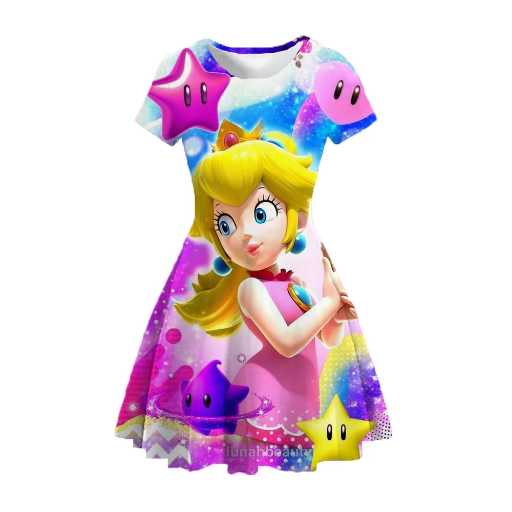 new summer Peach Princess print children's clothing cartoon short-sleeved dress little girl casual breathable princess dress