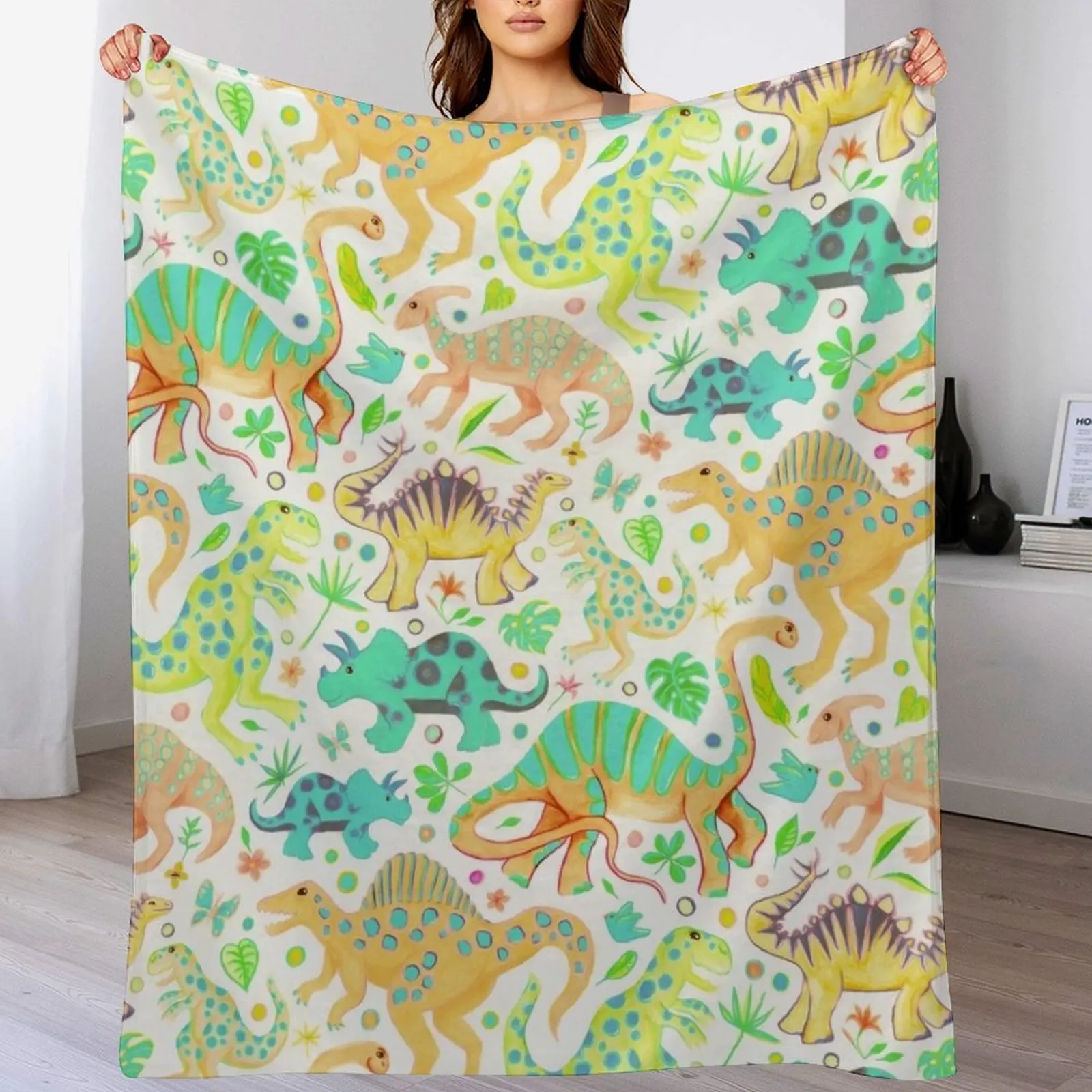 Happy Dinos in Citrus Colors Throw Blanket cosplay anime Softest Plaid Luxury Designer Blankets