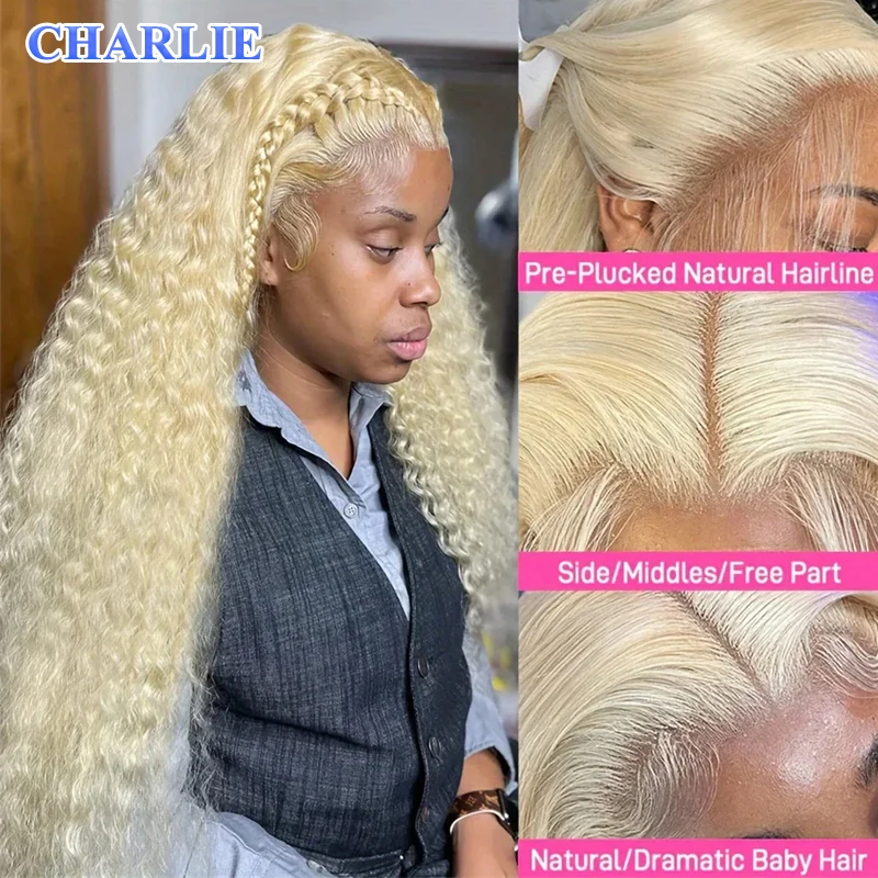 Blonde 613 Colored HD Synthetic Wig Lace Frontal Wig Deep Wave 13x4 Lace Front Curly Wigs Water Wave Wigs For Women Daily Party