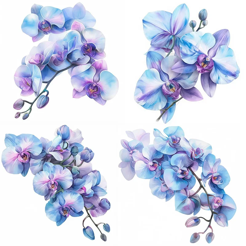MT915# Blue Orchid Flower Stickers,Wall Toilet Decal Removable, Vinyl Car Sticker for Bathroom Decor, Outdoor Indoor Use