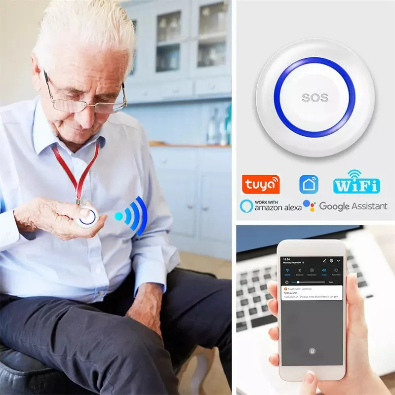 Tuya Smart Life Elderly Emergency Alarm Button Outdoor Wireless SOS Panic Button For Self Defense Old People Helping Accessories