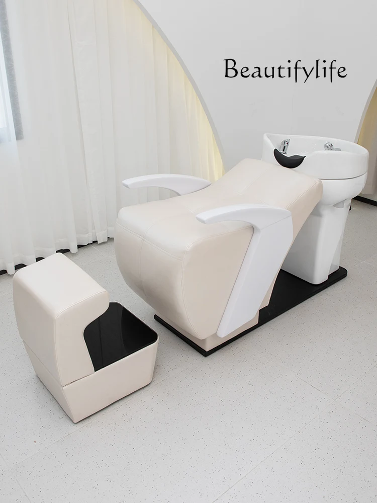 

Internet Celebrity Barber Shop Half Lying Ceramic Basin for Hair Washing Station Stainless Steel Hairdressing Massage Couch