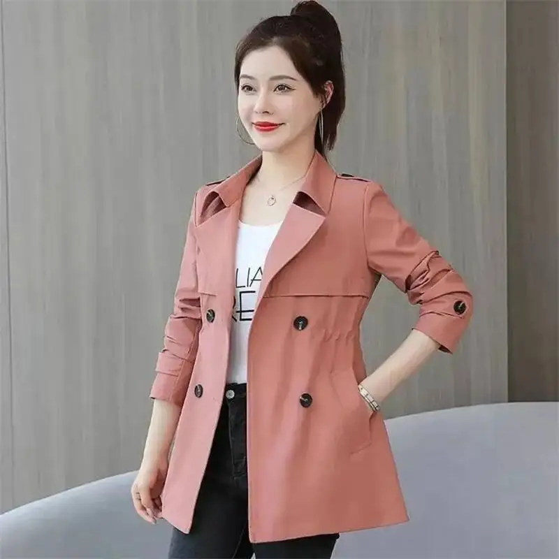 New Trench Coats Spring Autumn Jackets Lined Casual Coat Suit Collar Women Korean Fashion Women's Jacket 2025 Slim Pink