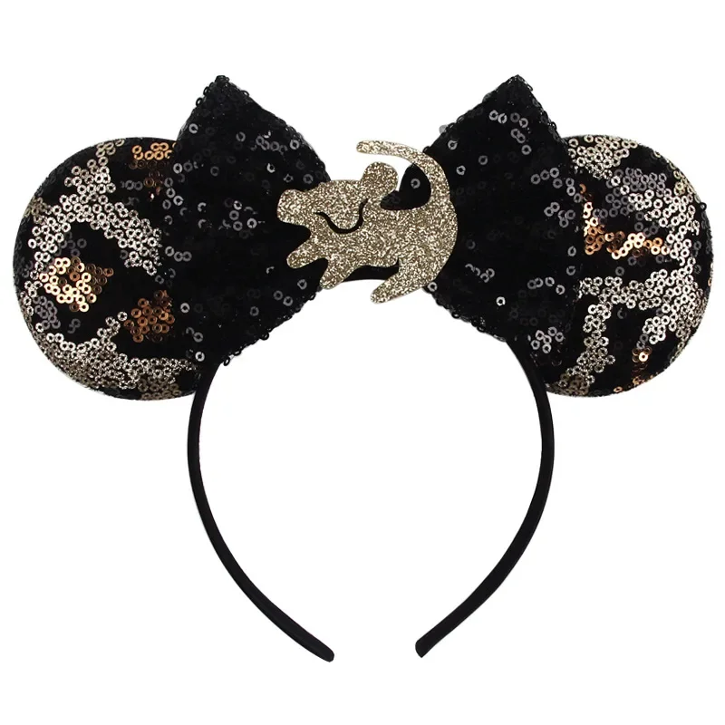 Disney Mickey Mouse Ears Leopard Print Headbands for Girls Kids Women Party Sequins Bows Hair Accessories Adults Hairbands Gifts