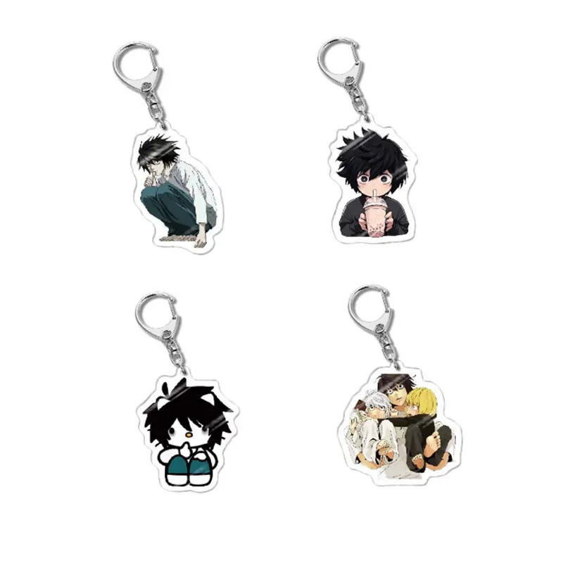 4pcs/Set Anime Death Note Acrylic Keychain Backpack Pendant Keyring L Yagami Light Key Chain Ornament Collection Gift For Friend