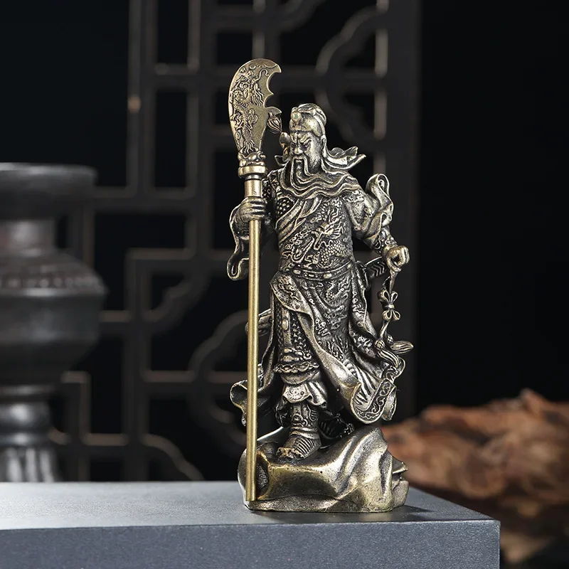 Antique Copper Guan Gong Statue Chinese God Of War Buddha Figurines Miniatures Desktop Ornament Feng Shui Home Decorations Craft