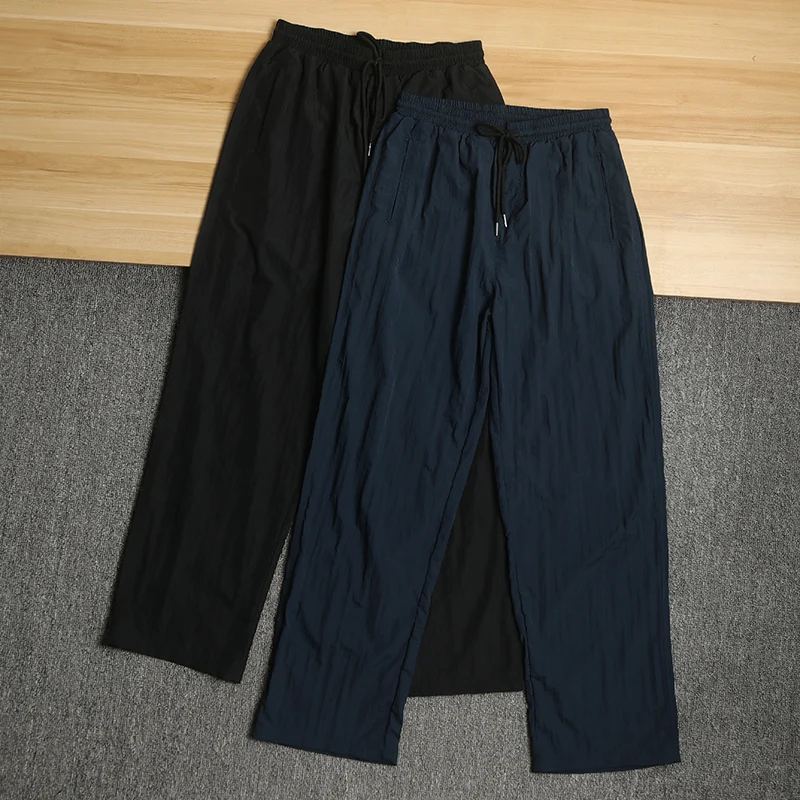 

Summer Comfortable Men's Loose Straight Leg Elastic Waist Casual Pants Qui Dry Cool Sports Trousers Breathable Faionable