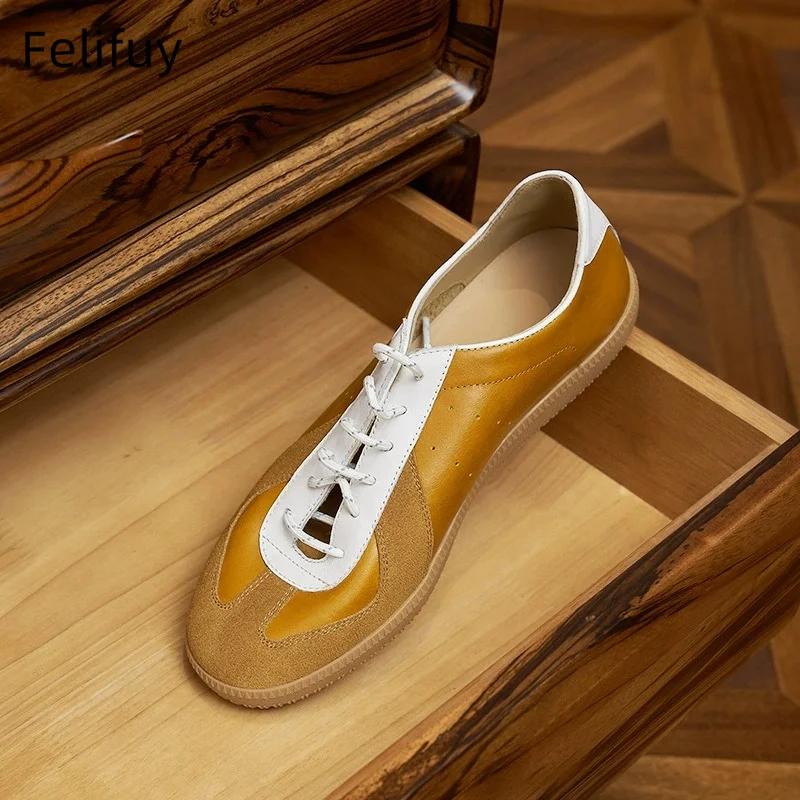 Men's Sneakers Casual Sports Shoes Lightweight Genuine Leather Breathable Shoes Lace Up Flat Patchwork Tenis Shoes Zapatillas