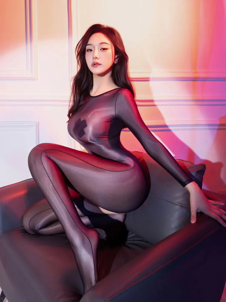 Combinaison Sexy brillante à l'huile pour femmes, élastique, transparente, entrejambe ouvert, body exotique, vêtements de mise en forme, serrés moulants, Clubwear