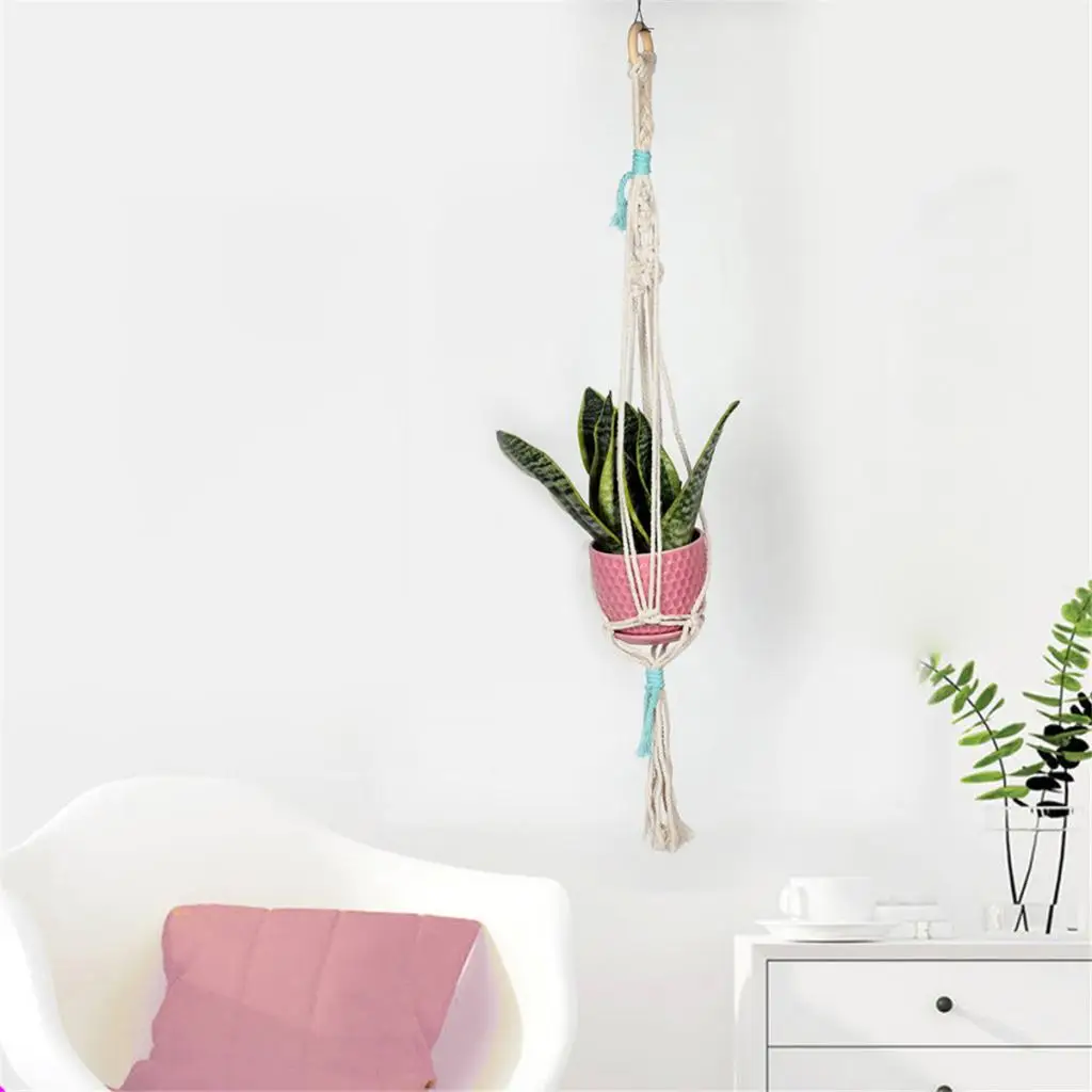 Artesanal trançado macrame corda cabide cesta pátio planta pote segurar 65cm