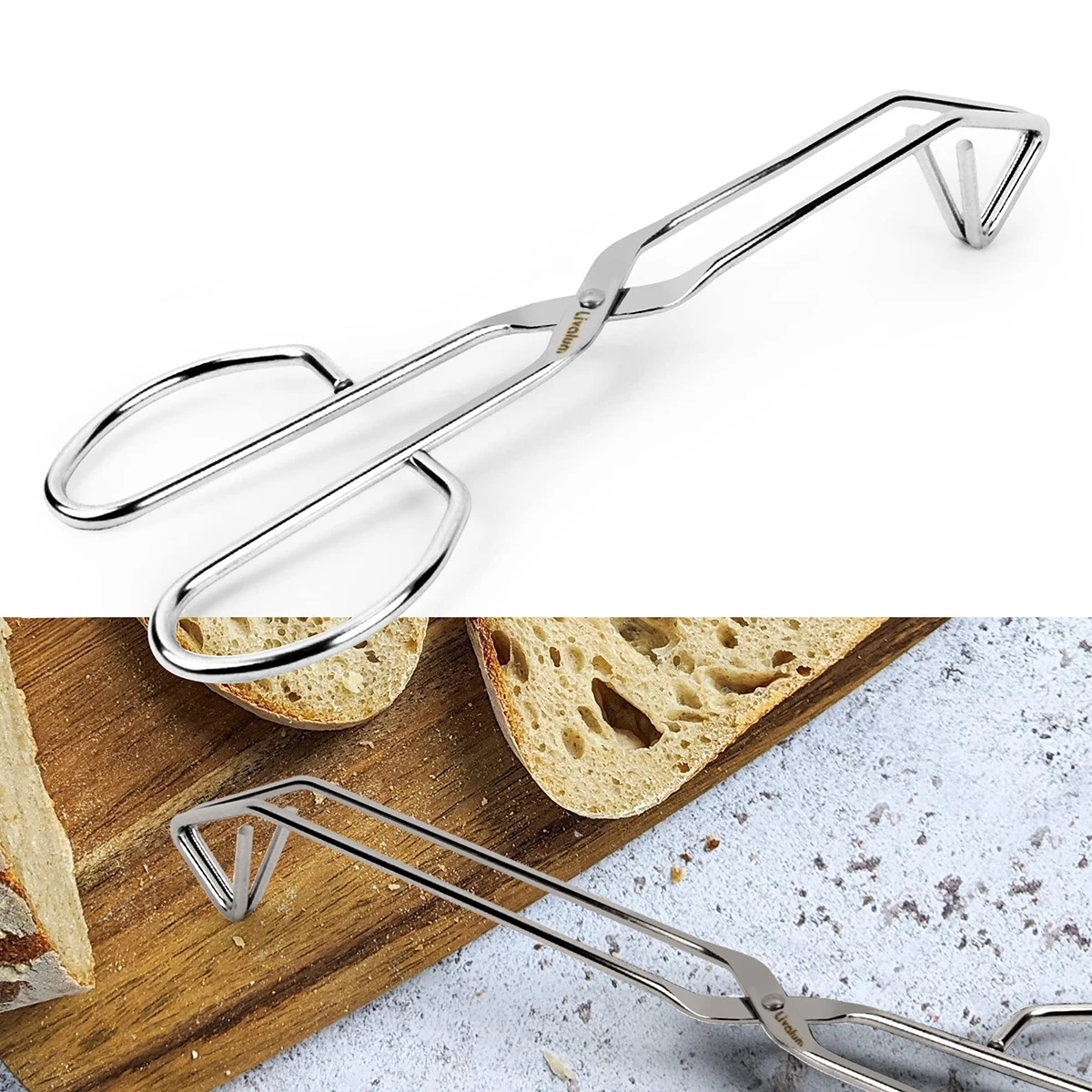 Kitchen Triangular Tongs Cooking Stainless Steel Scissor Shape Serrated Pliers Barbecue Vegetable Fruit Food Multipurpose 9 Inch