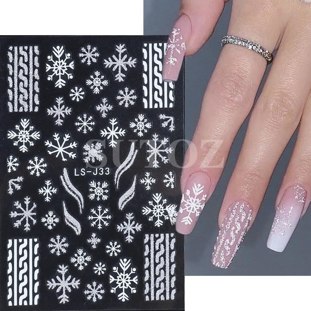 New Fashion Nail Stickers Winter Christmas Tree Elk Snowflake Gold Silver Sparkling Powder Back Adhesive Nail Stickers