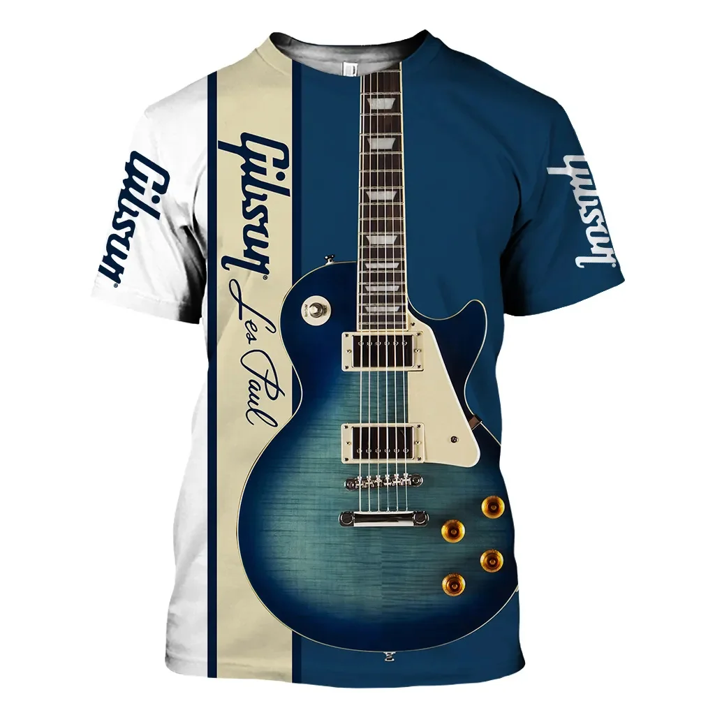 

Hip Hop Classical Instruments Short Sleeves Oversized Personality Fashion Men Clothing Casual Streetwear Guitar Graphic T-Shirt
