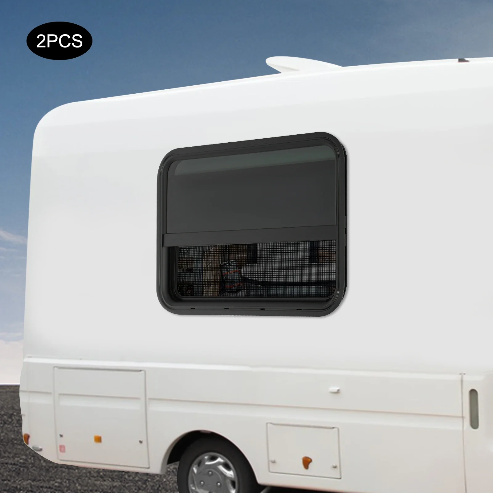 Schwarz getöntes vertikales Schiebefenster für Wohnmobile (2er-Pack) – 30 x 20 Zoll Sichtschutz, Wasserablaufentlüftung und Sonnenlichtblock mit abgerundeten Kanten