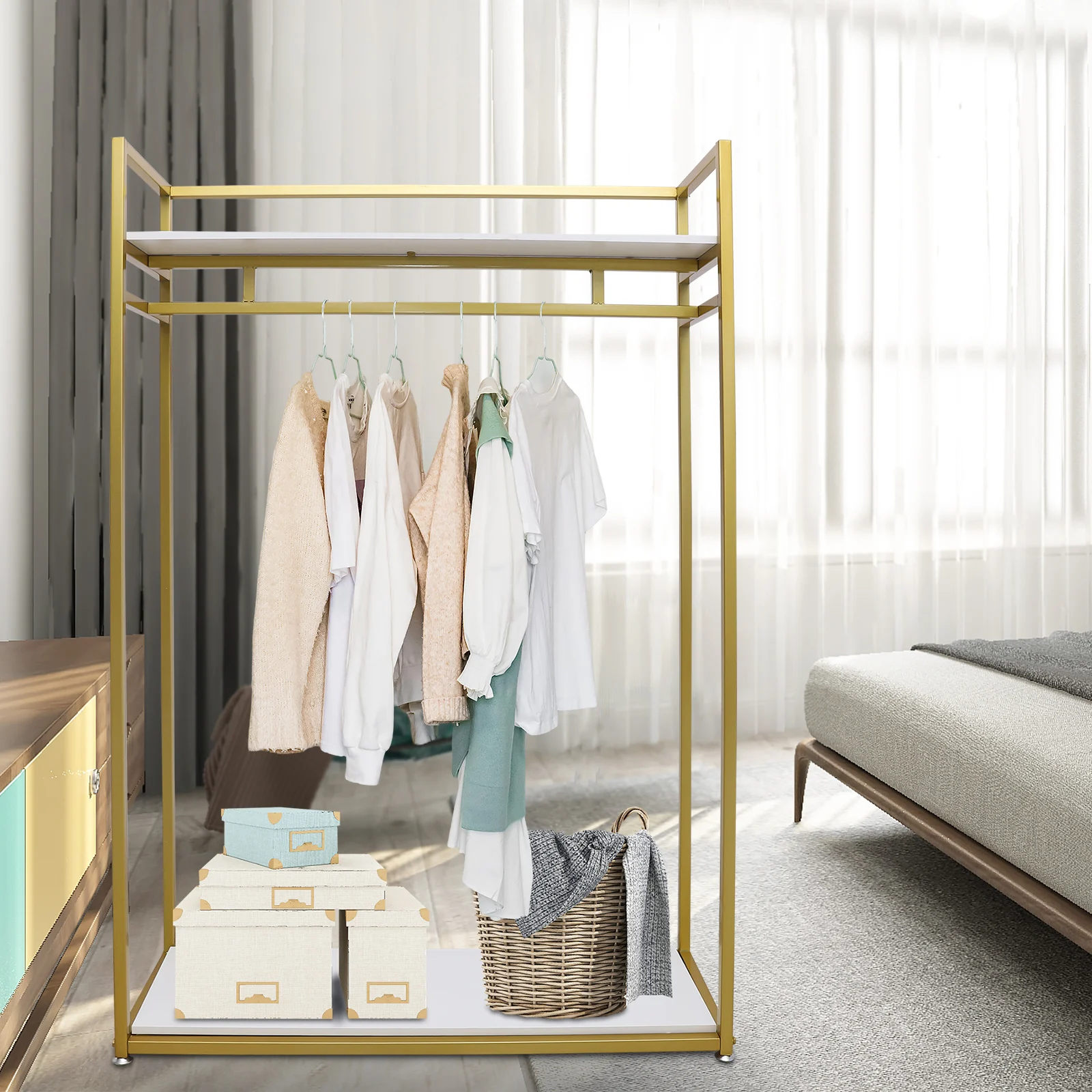 

Gold Clothes Rack Metal Freestanding Garment Rack Wardrobe Hanger For Home Decor Garment Rack Clothing Display Store 180cm