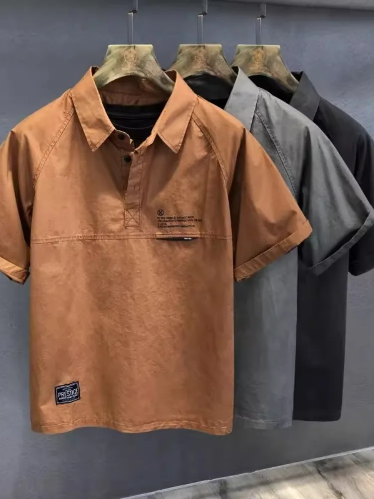 

Hong Kong Version High-End Combed Land Cotton Casual ort Sve irt Men's Loose Haome Workwear irt Boys' Clothing