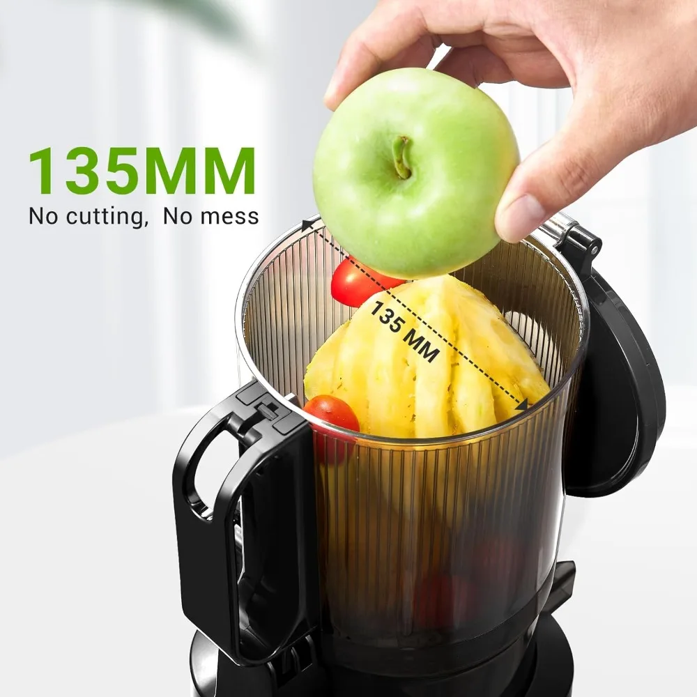 Juicer Machines, 5.3-Inch Self-Feeding Masticating Juicer Fit Whole Fruits & Vegetables, Cold Press Electric