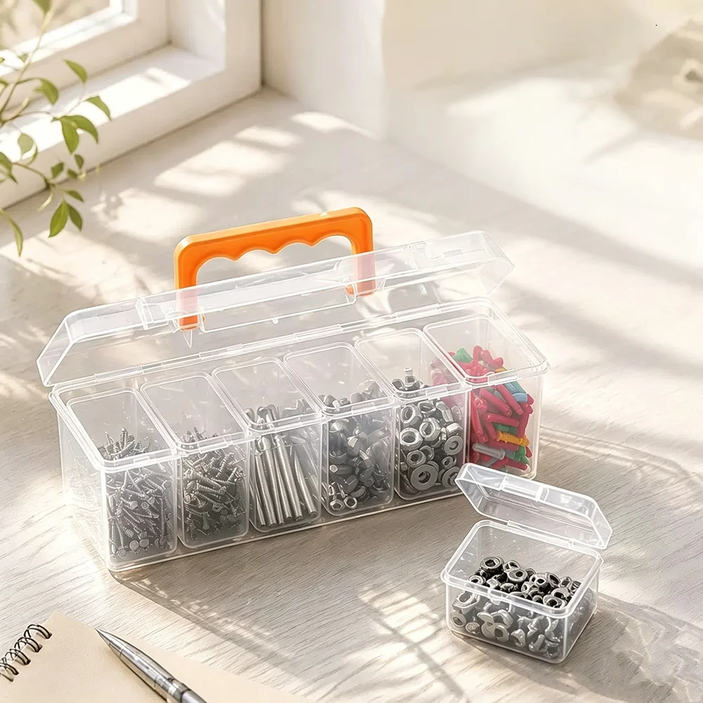 Portable handheld screw parts storage box, hardware tools, drill bits, screws, nuts, parts storage box
